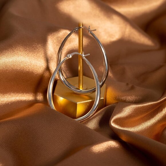 Sterling Silver Chunky Hoop Earrings for Women Hypoallergenic Thick Huggie Earri - Picture 4 of 8